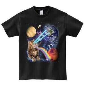 Fluffy Kitten Laser Rainbow Space Galaxy Cute T-Shirt